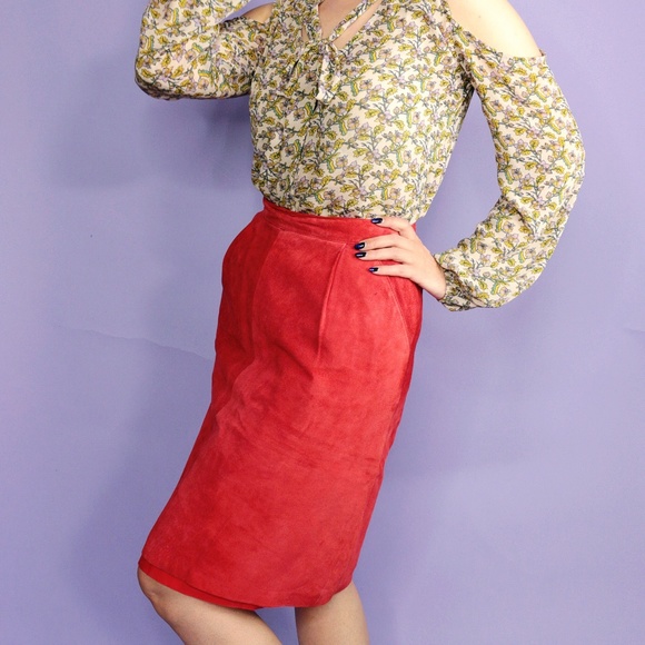 Vintage Suede Rust Pencil Skirt - Picture 2 of 5